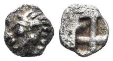 Ancient Coins - Ionia, Kolophon. Circa 530/25-500 BC. AR Hemitetartemorion (0.13g 5mm). SNG Kayhan 348 var. (tetartemorion)