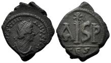 Ancient Coins - Justinian I. 527-565. AE 16 Nummi (6.42 gm, 25mm). Thessalonica mint. Struck 538-552 AD. SB 178