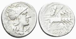 Ancient Coins - L. Antestius Gragulus. 136 BC. AR Denarius (3.84g, 20mm). Rome mint. Crawford 238/1
