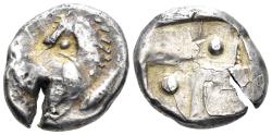 Ancient Coins - Celtic Eastern Europe. Contemporary Imitation of Chersonesos Circa 355-320 BC. AR Hemidrachm (2.00g, 14mm). McClean 4056