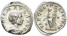 Ancient Coins - Julia Maesa, Augusta. 218-224/5 AD. AR Denarius (3.23g, 19mm). Rome mint. Struck 220-2 AD. RIC 271