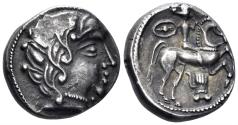 Ancient Coins - Celtic Central Gaul. Pictones. Circa 110/00-90 BC. AR Drachm (3.65g, 15mm). LT 4439