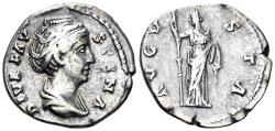 Ancient Coins - Diva Faustina I. Died 141 AD. AR Denarius (3.40g, 18mm). Rome mint. Struck 141-6 AD. RIC 362 (Pius)