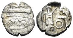Ancient Coins - Phoenicia, Sidon. Baalshillem (Sakton) II. Circa 401-365 BC. AR Sixteenth Shekel (0.50g, 9mm). HGC 10, 240