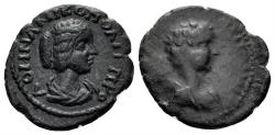 Ancient Coins - Moesia Inferior, Nicopolis ad Istrum. Caracalla, as Caesar & Julia Domna. 196-198 AD. AE Assarion (2.89 gm, 18mm). Varbanov -