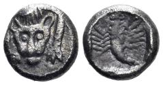 Ancient Coins - Karia, Mylasa (?). Circa 450-400 BC. AR Obol (0.63g, 8mm). SNG von Aulock 7803