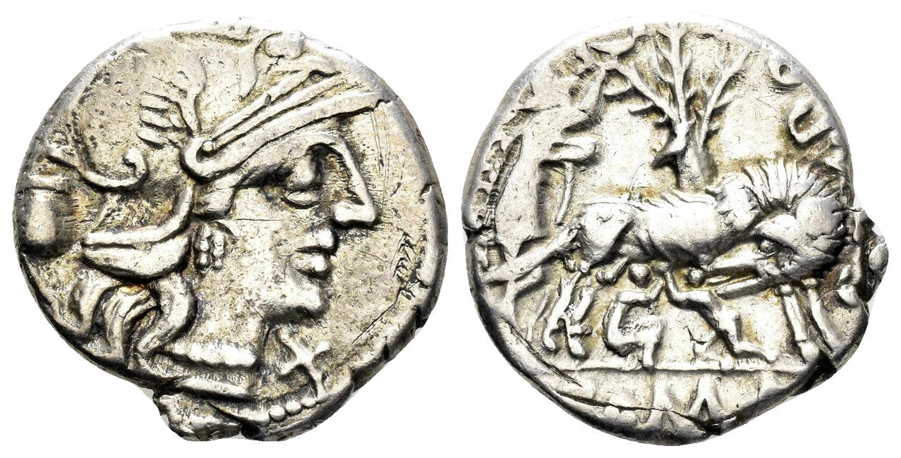 Sex. Pompeius Fostlus. 137 BC. AR Denarius (3.88 gm, 19mm). Rome mint.  Crawford 235/1b; Sydenham 461a