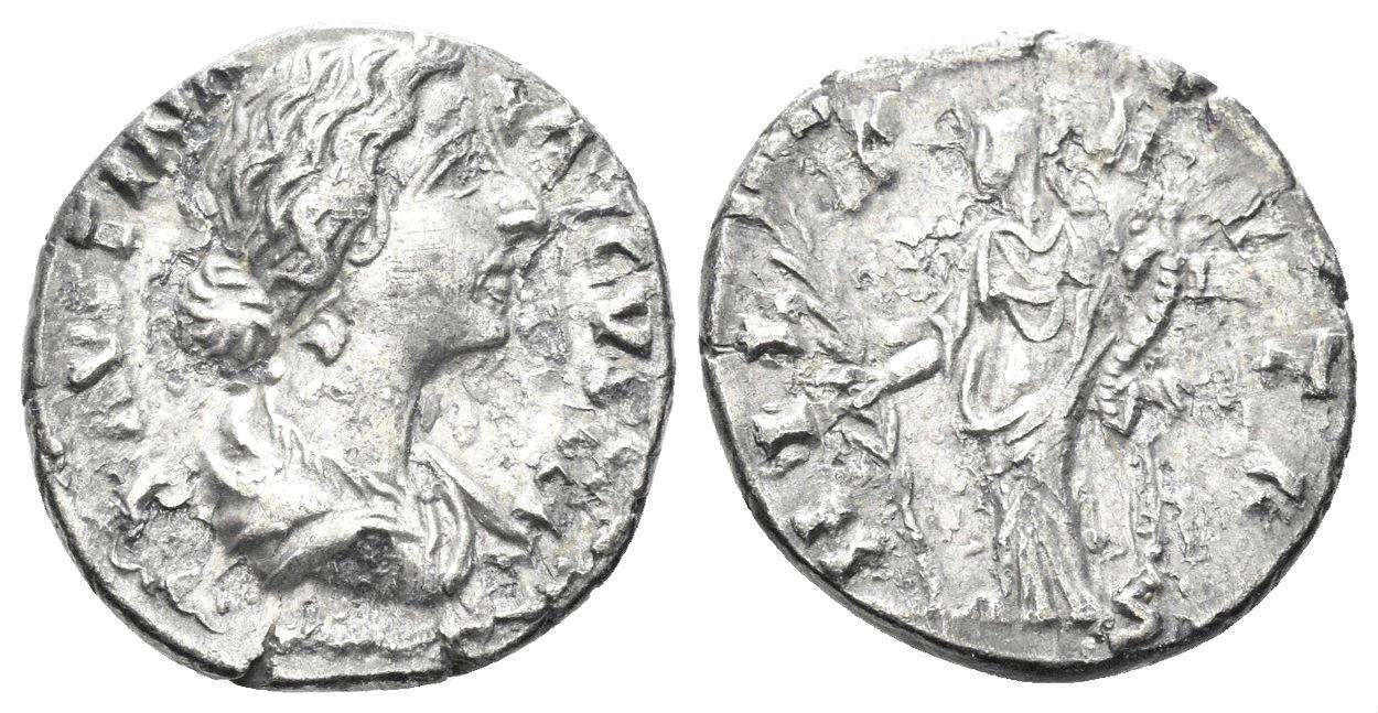 Faustina II (Augusta, AD 147-175). AR Denarius orders (2.40 g). Rome. Rev: Spes.