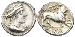 Ancient Coins - Gaul, Massalia. Circa 90-49 BC. AR Drachm (2.65g, 15mm). Maurel 752