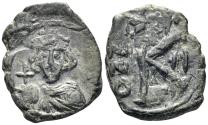 Ancient Coins - Justinian II. First reign, 685-695. AE Half Follis (4.68g, 24mm). Constantinople mint. Dated RY 2 (686/7). SB 1262