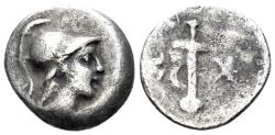 Ancient Coins - Karia, Kaunos. Circa 166-100 BC. AR Hemidrachm (1.13g, 11.5mm). Pharos, magistrate. SNG Keckman 83
