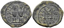 Ancient Coins - Justin II and Sophia. 565-578. AE Follis (12.81g, 34mm). Nicomedia mint. Dated RY 9 (573/4). SB 369