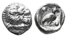 Ancient Coins - Ionia, Miletos. 420-390 BC. AR Tetartemorion (0.25g, 6mm). SNG Kayan 944