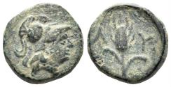 Ancient Coins - Thrace, Lysimacheia. Circa 225-199/8 BC. AE 10mm (1.02g). SNG Copenhagen -, cf. 920 (Lion on obv.)