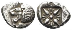 Ancient Coins - Ionia, Miletos. Late 6th- early 4th Century BC. AR Diobol / 1/12th Stater (1.01g, 10mm). SNG Kayhan 476-82