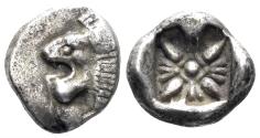 Ancient Coins - Ionia, Miletos. Late 6th- early 4th Century BC. AR Diobol / 1/12th Stater (0.87g, 10mm). SNG Kayhan 476-82