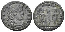 Ancient Coins - Delmatius, Caesar. 335-337 AD. AE Follis (1.76g, 17mm). Thessalonica mint. Struck 337 AD. RIC 202