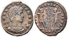 Ancient Coins - Delmatius, Caesar. 335-337 AD. AE Follis (1.45g, 17mm). Constantinople mint. Struck 336-7 AD. RIC 141