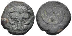 Ancient Coins - Bruttium, Rhegion. Circa 400 BC. AE Pentonkion (4.90g, 18mm). SNG ANS 681