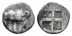 Ancient Coins - Ionia uncertain, Samos (?). Circa 450-400 BC. AR Hemiobol (0.56 gm, 8.5mm). SNG Helsinki II, 340