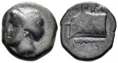 Ancient Coins - Karia, Knidos. Circa 300-190 BC. AE 13mm (2.48g). SNG Copenhagen 306 var (head Aphrodite and prow left)