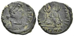 Ancient Coins - Constantius II. 337-361 AD. AE4 (1.26g, 11.5mm). ‘Barbaric Imitation’. Victory floating