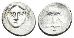 Ancient Coins - Thrace, Apollonia Pontika. Circa 375-335 BC. AR Diobol (1.15g, 12mm). SNG BM Black Sea, 175