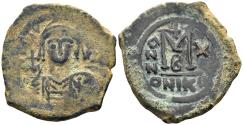 Ancient Coins - Maurice Tiberius. 582-602. AE Follis (13.36g, 32mm). Nicomedia mint. Struck RY 10 (561/2). SB 512