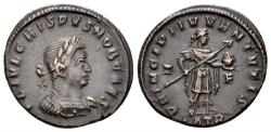 Ancient Coins - Crispus, Caesar. 316-326 AD. AE Follis (3.32 gm, 20mm). Treveri mint. Struck 317/8 AD. RIC 142