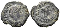 Ancient Coins - Arabia, Bostra. Commodus, as Caesar. 166-177 AD. AE 16.5mm (2.20g). Kindler, Bostra 15 var.