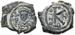 Ancient Coins - Maurice Tiberius. 582-602. AE Half Follis (6.12g, 23mm). Constantinople mint. Dated RY 6 (587/89). SB 497