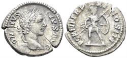 Ancient Coins - Caracalla. 198-217 AD. AR Denarius (2.52g, 19mm). Rome mint. Struck 208 AD. RIC 100