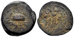 Ancient Coins - Judaea, Herodians. Herod I the Great. 40-4 BC. AE Eight Prutot (8.46 gm, 25mm). Sebaste mint. Dated RY 3 (37 BC). RPC I 4901