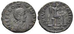 Ancient Coins - Aelia Eudoxia, Augusta. 400-404 AD. AE3 (2.14g, 18mm). Cyzicus mint. Struck 401-3 AD. RIC 103