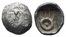 Ancient Coins - Western Asia Minor. Uncertain mint. 5th Century BC. AR Tetartemorion (0.22g, 7mm). Apparently unpublished