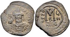 Ancient Coins - Maurice Tiberius. 582-602. AE Follis (11.81g, 33mm). Nicomedia mint. Dated RY 7 (588/9). SB 512
