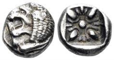 Ancient Coins - Ionia, Miletos. Late 6th- early 4th Century BC. AR Diobol / 1/12th Stater (1.24g, 9mm). SNG Kayhan 476-82