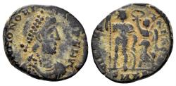 Ancient Coins - Honorius. 393-423 AD. AE3 (3.00g, 18mm). Cyzicus mint. Struck 395-402 AD. RIC 68