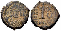 Ancient Coins - Maurice Tiberius. 582-602. AE Decanummium (2.72gm, 16mm). Theoupolis (Antioch) mit. Dated RY 15 (597/7). SB 537