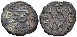 Ancient Coins - Maurice Tiberius. 582-602. AE Half Follis (5.77g, 23mm). Theoupolis (Antiochia) mint. Struck RY 6 (587/8). SB 534