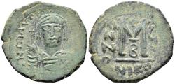 Ancient Coins - Maurice Tiberius. 582-602. AE Follis (11.86g, 30mm). Nicomedia mint. Dated RY 6 (587/8). SB 512