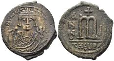 Ancient Coins - Maurice Tiberius. 582-602. AE Follis (12.91g, 31mm). Antioch mint. Dated RY 5 (586/7 AD). SB 532