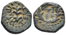 Ancient Coins - Judaea, Herodians. Herod Antipas. 4 BC-39 AD. AE Quarter Unit (2.64g, 13mm). Tiberias mint. Dated RY 24 (20/21 AD). RPC I 4920
