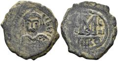 Ancient Coins - Maurice Tiberius. 582-602. AE Follis (10.97g, 30mm). Nicomedia mint. Dated RY 8 (589/90). SB 512
