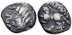 Ancient Coins - Celtic Northeast Gaul, Leuci. 1st century BC. AR Quinarius (1.66g, 15mm). D&T 3268