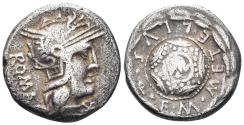 Ancient Coins - Caecilius Q.f. Q.n. Metellus. 127 BC. AR Denarius (3.68g, 17mm). Rome mint. Crawford 263/1b