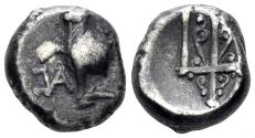 Ancient Coins - Thrace, Byzantion. Circa 386-340 BC. AR Hemidrachm (1.97g, 10mm). Schonert-Geiss-Group XI, p. 123