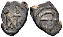 Ancient Coins - Justin II. 565-578. AE Pentanummium (1.74 gm, 18mm). Constantinople mint. SB 385