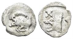 Ancient Coins - Mysia, Kyzikos. Circa 450-400 BC.  AR Hemitetartemorion (0.15g, 8mm). CNG Elec. Auc. 526, lot 116 (same denomination)