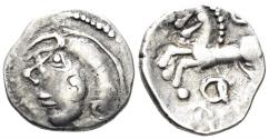 Ancient Coins - Celtic Central Gaul. Aedui. Circa 100-70 BC. AR Quinarius (1.90g, 14mm). De la Tour 5138